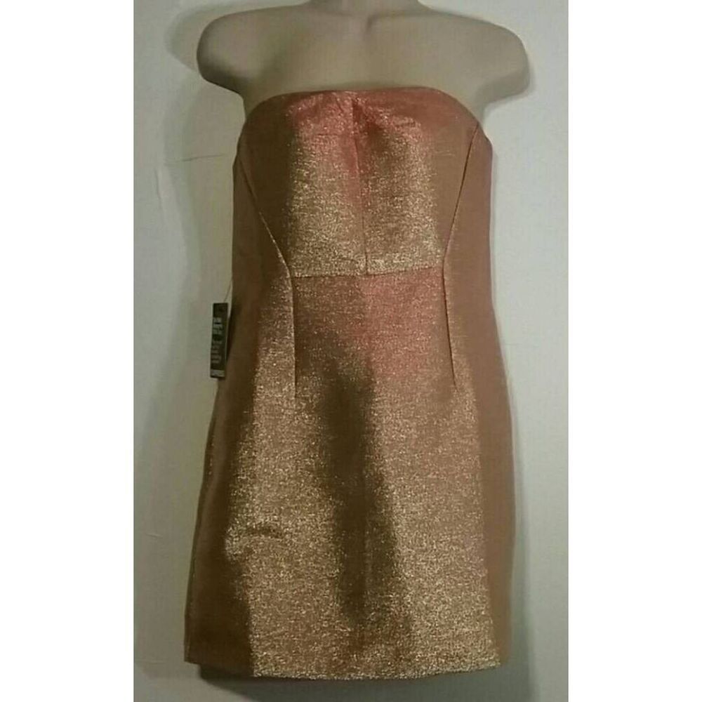 Express Dress Ladies 2 Gold Strapless Mini Metallic Glitter‎ Barbie
